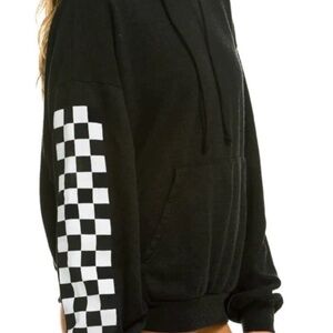 Aviator Nation Black Hoodie with White Checkered Sleeve